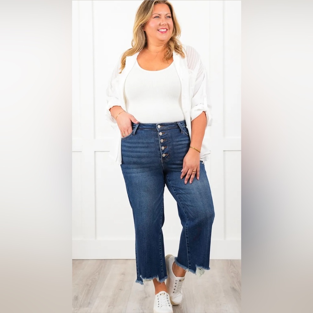 Judy Blue High Rise Wide Leg Jeans - Medium Blue - Picture 5 of 7
